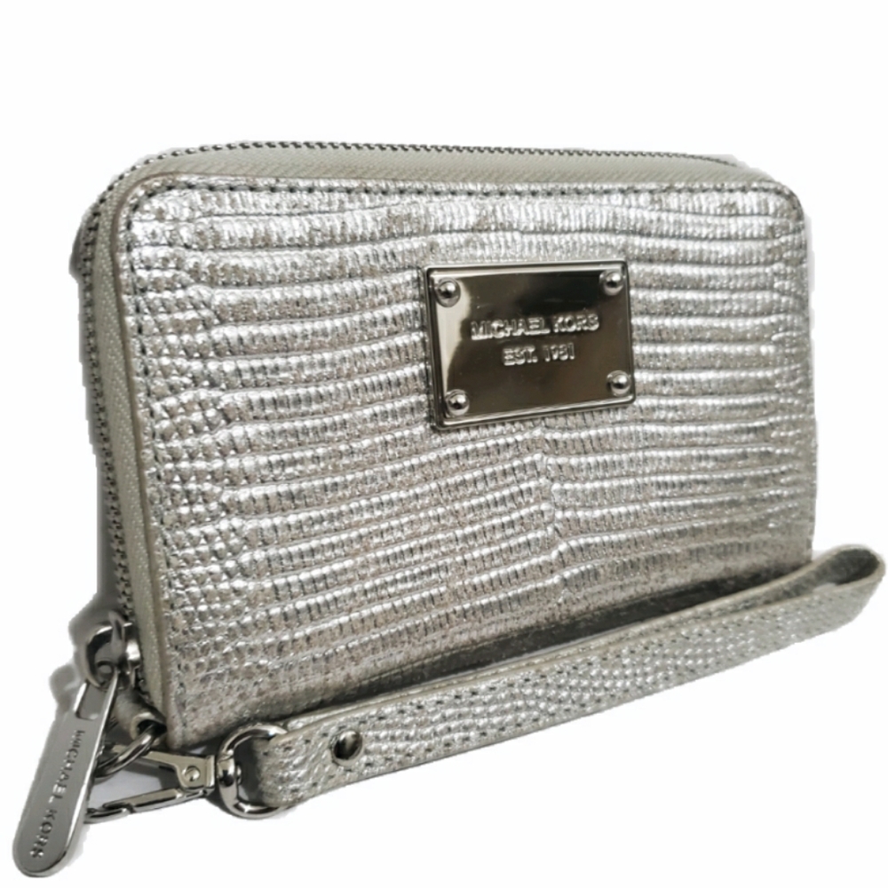 Michael Kors Metallic Silver Zip Around Wallet